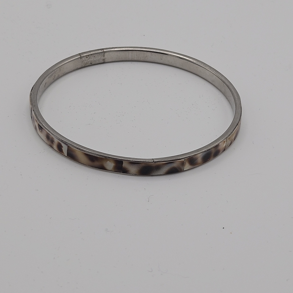 brown and cream shell inlay bangle bracelet